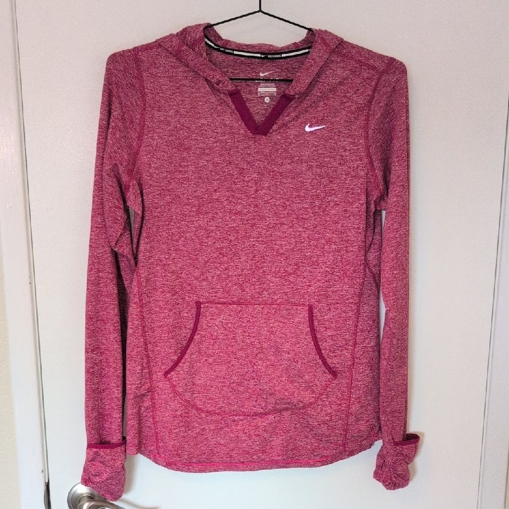 Nike Dri-Fit Heathered Pink Running Hoodie with Hand warmers